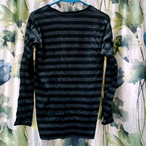 Black And White Striped Full Sleeve Tshirt