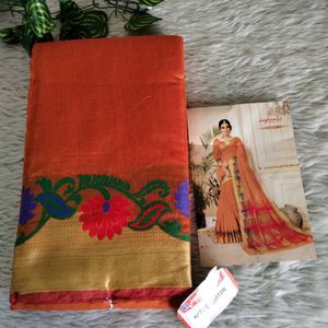 Orange  Chanderi Cotton Saree (Women)