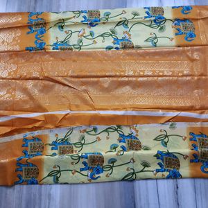 Mustard Yellow Dola Foil Saree