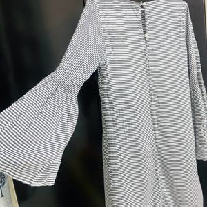 Zara Midi With Flare Sleeves Grey And White