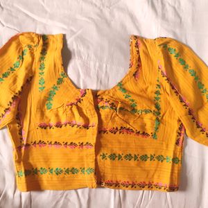 Women Yellow Thread Work Embroidery Blouses Cotton