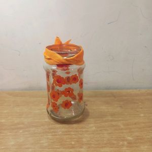 Floral Painted Glass Jar