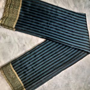 Blue and Black Stripes  Chanderi Silk saree