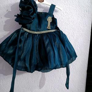 Blue Organza Party Wear Frock For Kids