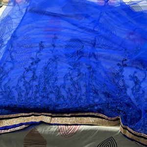 Blue And Cyan Color Saree With Embroidery