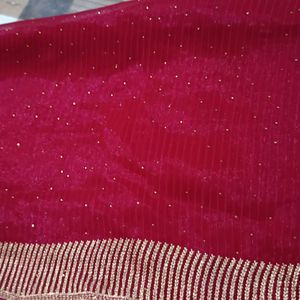 Red Saree Beautiful Border With Blouse Size 42