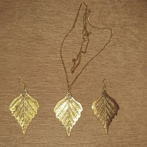 Gold Brass Earrings And Pendant Set