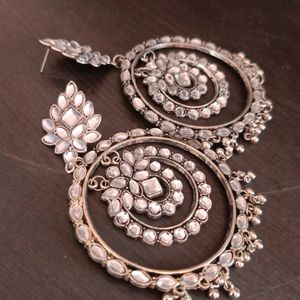 Oxidised Silver Big Size Chandbali Earrings