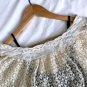 Pinterest Vintage Cream & Bakck Bardot Top