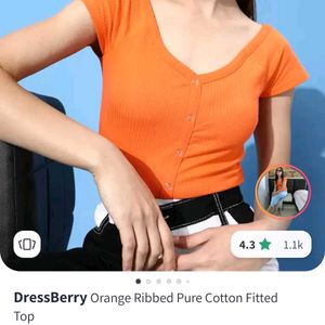 Dress berry Orange Ribbed Fitted Top For Women