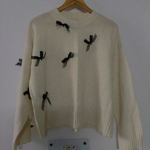 Cream KNIT Sweater With Bows