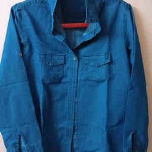 Blue Denim Women Full Sleeve Shirt