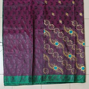 Green and Purple Banarasi silk Sari