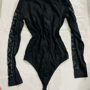 V Neck Full Embellished Bosysuit