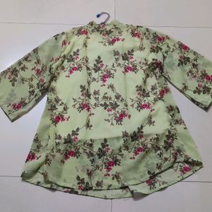 Light Green Top With Beautiful Pink Floral Print