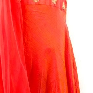 Coral Cold Shoulder Kurti With Duppata ( Women)