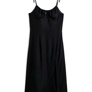 H&M Black Sweetheart Neck Slit Midi Dress