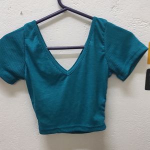 Cute Blue Ribbed Crop Top