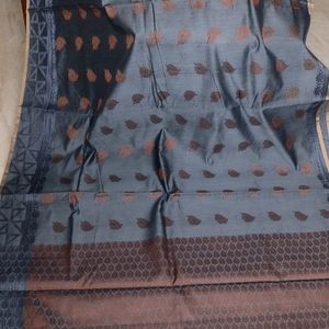 New UNUSED Cotton Saree In Charcoal Colour