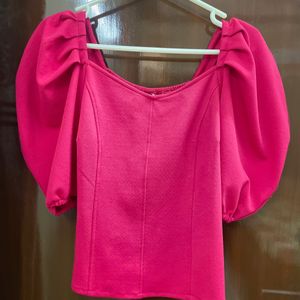 Athena-Chic Fuchsia Pink Power Shoulders Top