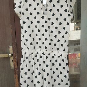 White Jumpsuit black heart Print