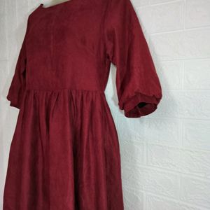 Maroon full sleeves Mini Frock Dress