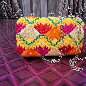 New Yellow Traditional Printed Clutch