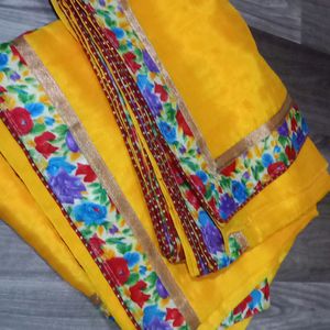 Bright Yellow Saree With Stitched Blouse