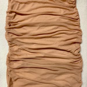 Nude Ruched midi pencil skirt