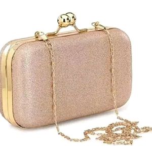 Trendy golden women's clutch With Chain