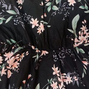 Women Black & Pink Floral Dress