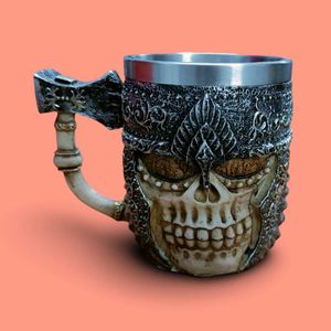 Grey Hand Grafted 3D Skull Stainless Steel Mug