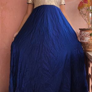 Blue Satin Gown With Siquen Choli