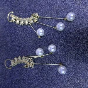 Zirconia Earrings With Dangling Pearls