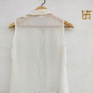 White Stylish Sleeveless Shirt