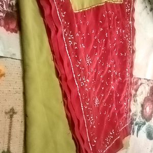 Light Olive Colour Saree With Sequence Work