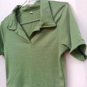 Sage green thick ribbed top (Size S)