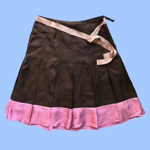 Brown & Pink Pleated Satin Skirt