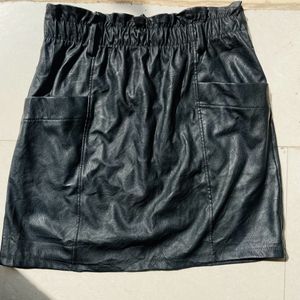 Leather/polyster Short Black Skirt