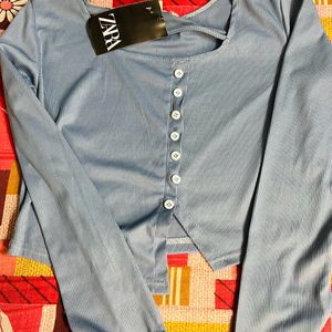 Women Sky Blue Stylish Crop Top