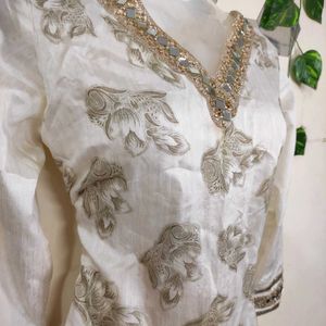 🤍 Pretty White Printed Kurta