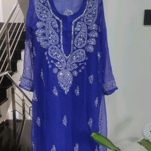 Hand Embroide Chikan Kurti Set , With Mirror Work