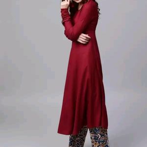 Maroon Solid Chudidaar Sleeve Frock Style Kurti