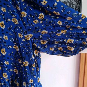 Blue Floral Dress And Animal Print Rust Combo