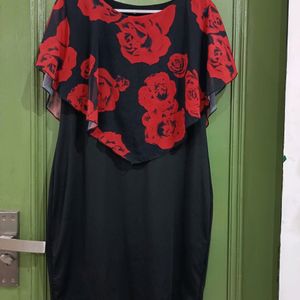 Black Dress With Red Floral Design