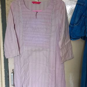 Straight Lavendar Kurti With Silver Borders