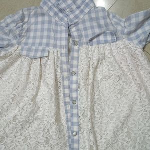 Blue And White Checks Collar Button Shirt