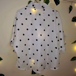 White Polka Dotted Cropped Shirt