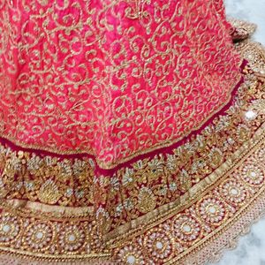 Pink Orange Heavy Embroidery Rahwari Lahenga