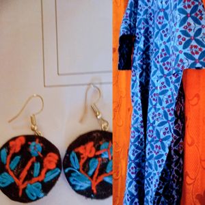 (Combo) Printed Molmol Cotton Kurti With Earrings